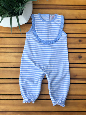 Blue knit stripe romper