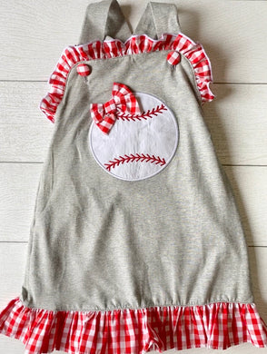 grey knit baseball dress with bow accent