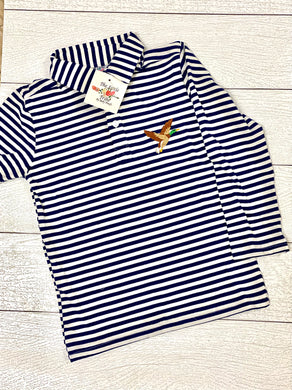 Mallard navy stripe knit polo