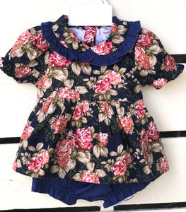 Navy floral top with navy diaper cover