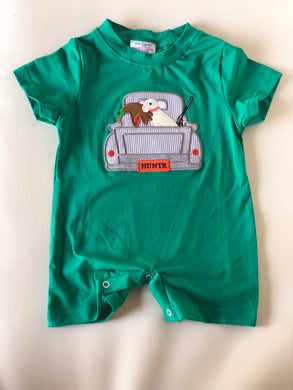 Green knit hunting truck romper
