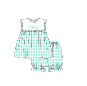 mint gingham knit short set with or without mono