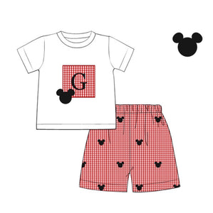 mickey knit shirt and red gingham cotton shorts