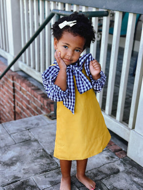 Gold & navy check dress