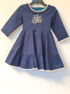 Navy flower embroidery dress