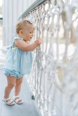 Blue linen bubble short set