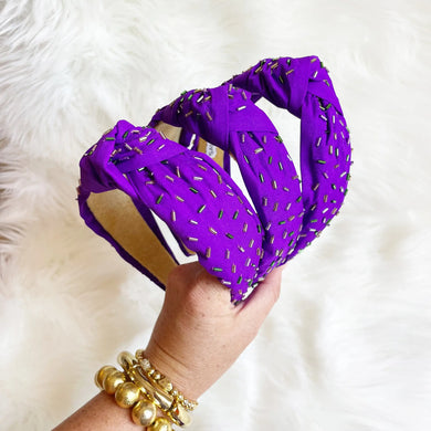 Purple sprinkle Mardi Gras knot headband