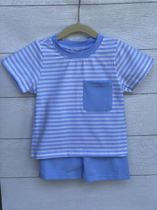 Blue stripe knit boy set