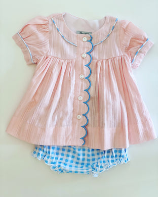 pink linen & blue check diaper set