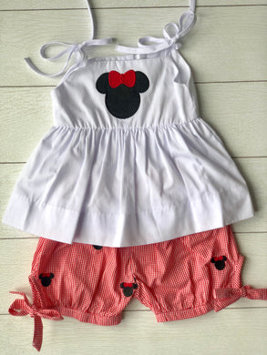 Minnie knit shirt with red gingham cotton shorts