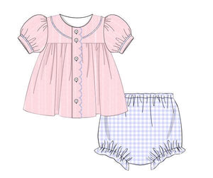 pink linen & blue check diaper set