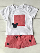 mickey knit shirt and red gingham cotton shorts